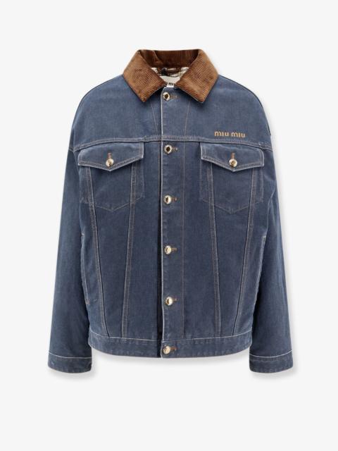 Miu Miu Miu Miu Denim Padded Jacket With Corduroy Collar