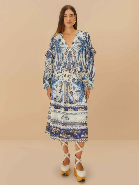 FARM RIO Off-White Ana Tapestry Organic Cotton Midi Skirt