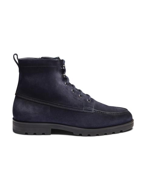 Santoni Men’s blue suede lace-up boot with fur