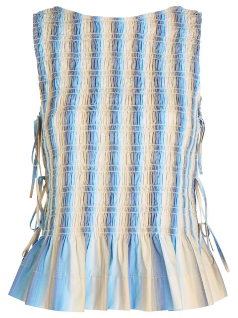 GANNI Ganni Ombre Stripe Smocked Cotton-poplin top