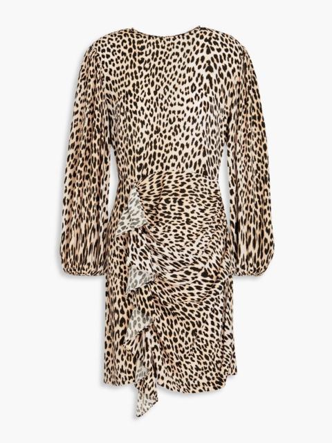 maje Ruffled leopard-print crepe mini dress