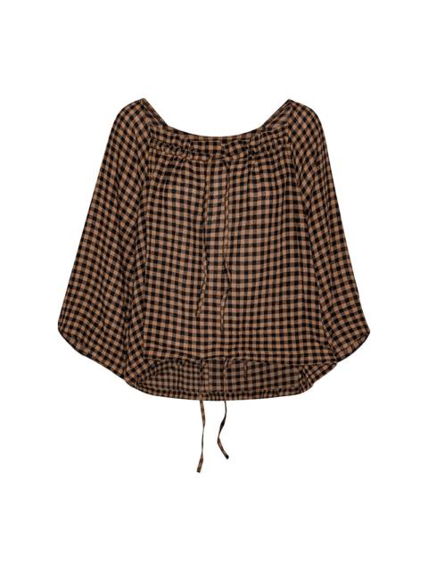 HENRIK VIBSKOV FRILL BLOUSE - BEIGE BLACK CHECKS