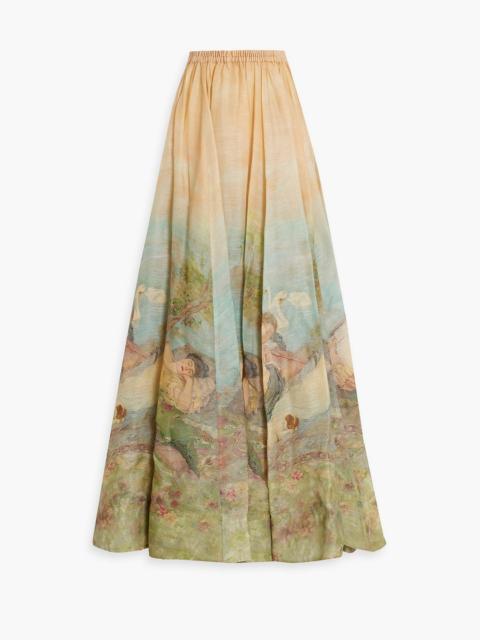 Zimmermann Printed cotton and linen-blend maxi skirt