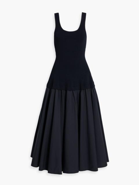 SIMKHAI Silas ribbed-knit and cotton-poplin midi dress
