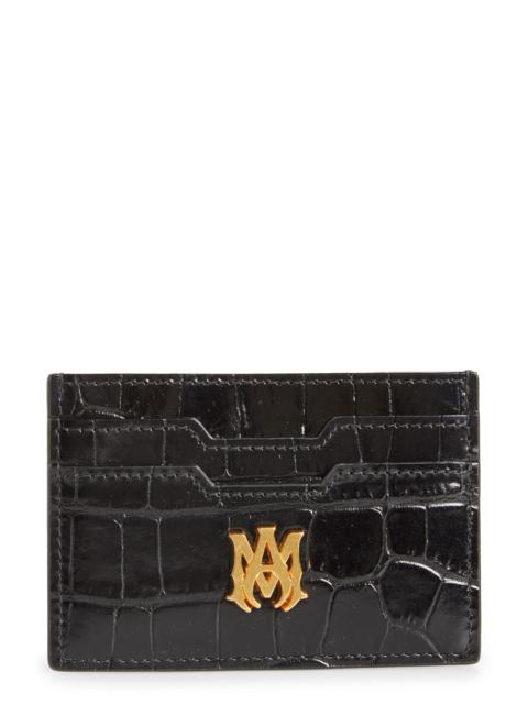 AMIRI AMIRI Croc Embossed Leather Card Holder in Black at Nordstrom