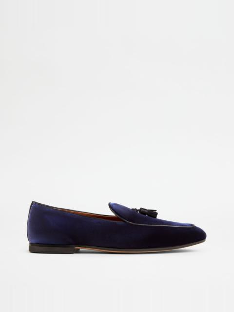 Tod's LOAFERS WITH TASSELS IN VELVET - BLUE, BLACK