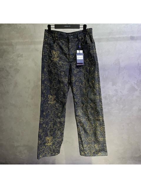 Louis Vuitton Louis Vuitton Multicolor Logo Letter Embroidered Jeans with Zippered Pockets