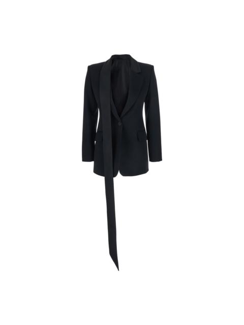 THE ATTICO Black Single-breasted Jacket With Notched Revers And Oversized Band Detail In Wool Woman