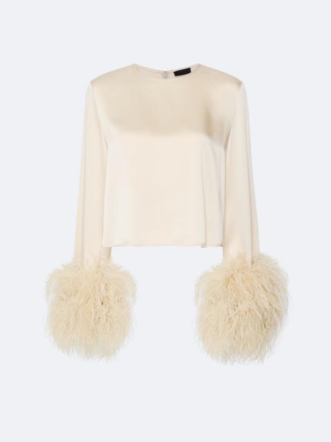 LAPOINTE Satin Top With Feathers