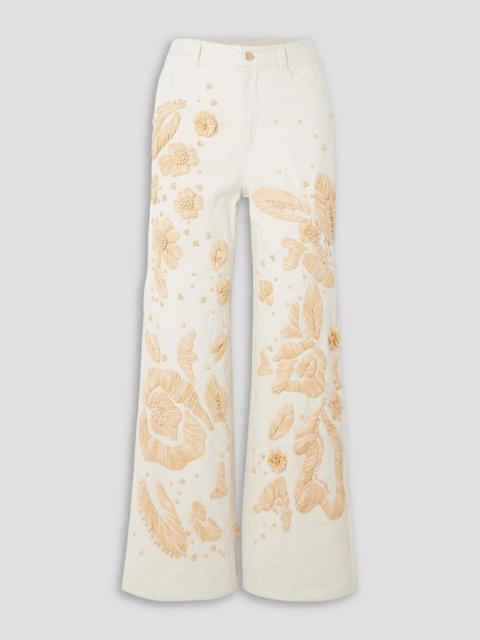 Cult Gaia Jarli raffia-appliquéd high-rise wide-leg jeans