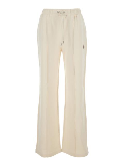 Moncler Moncler Women White Trousers With Elasticated Waist And Logo Patch On Leg In Cotton Woman