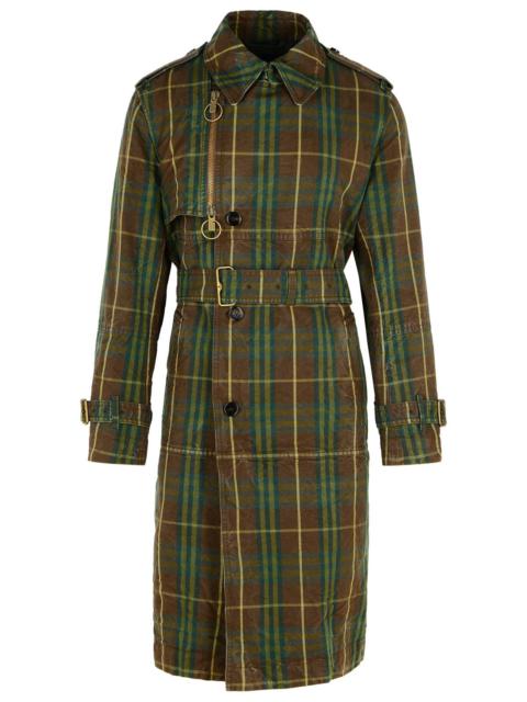 Burberry 'Check' Dark Green Cotton Trench Coat Men