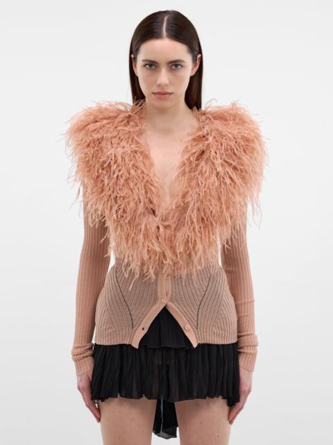 Blumarine Pink Feather Trim Knit Cardigan