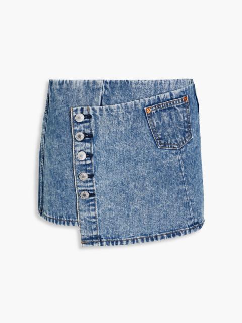 RE/DONE Acid-wash denim mini wrap skirt