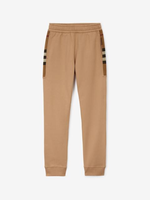 Burberry Check Panel Cotton Blend Jogging Pants