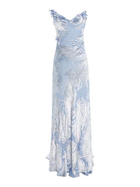 Oscar de la Renta Draped Velvet Gown light blue