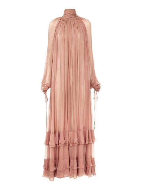 Chloé GATHERED LONG DRESS IN SILK MOUSSELINE