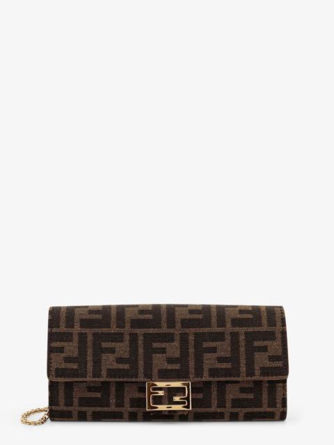 FENDI Fendi Continental With Chain Baguette Ff Jacquard Fabric Crossbody Bag