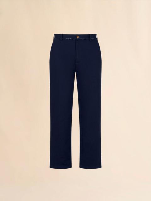 Marni BLUE ORGANIC GABARDINE TROUSERS WITH TRUNKAROO LOGO