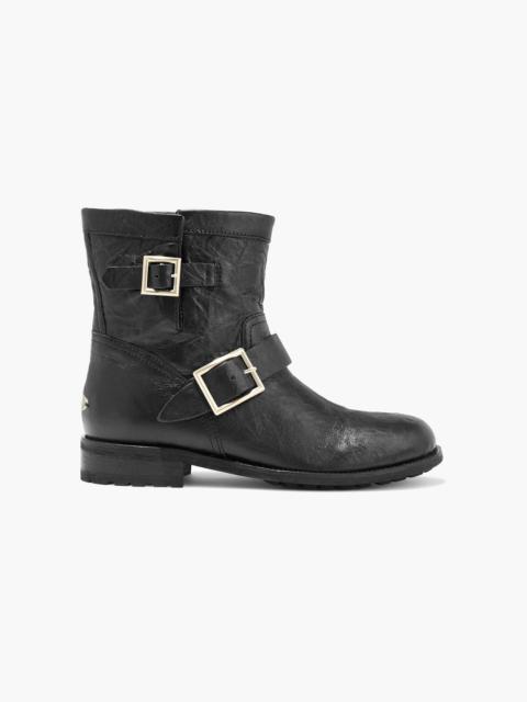 JIMMY CHOO Youth buckled crinkled-leather ankle boots