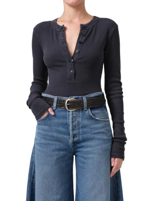 Citizens of Humanity Citizens of Humanity Varra Long Sleeve Henley in Charcoal Mineral at Nordstrom