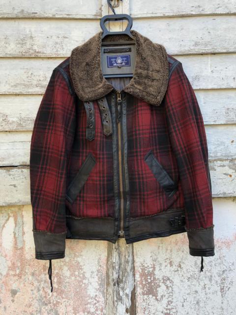 Other Designers Rare Avirex Leather Trim Wool Plaid Flight Jacket