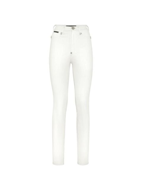 logo-appliqué high-waisted skinny jeans