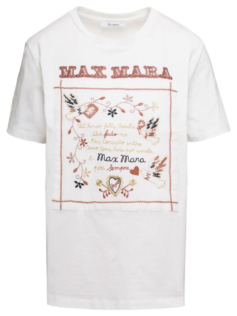 Max Mara Max Mara Women White Crew Neck T-Shirt With Embroidered Design And Logo In Cotton Woman