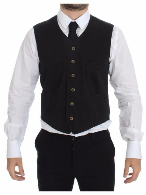 Dolce & Gabbana Black Cotton Viscose Dress Vest Blazer