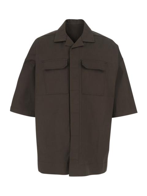 Rick Owens Rick Owens Men 'Magnum' Brown Bowling Shirt With Cuban Collar And Short Wide Sleeves In Cotton Stret