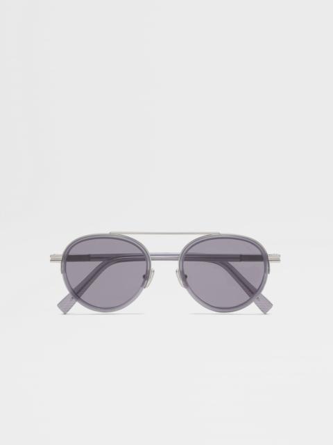 ZEGNA OPAL GREY ORIZZONTE II ACETATE AND METAL SUNGLASSES