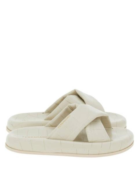 FERRAGAMO Ferragamo Dasie Croc-Embossed Cross-Strap Slide Sandals