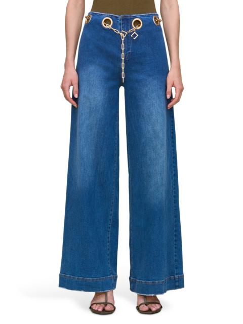 Cult Gaia Cult Gaia Sydney Belted Grommet Wide Leg Pants in Rinse Wash at Nordstrom