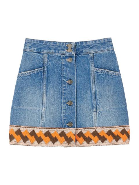 Valentino Garavani medium blue denim skirt with geometric trim