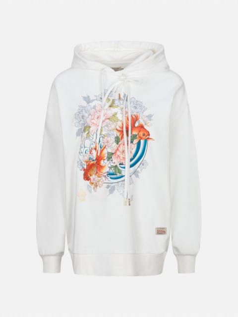 EVISU GOLDFISH AND FLORAL FLOW PRINT OVERSIZED HOODIE