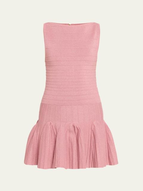 RETROFÊTE Audrina Metallic Knit Godet-Skirt Sleeveless Mini Dress