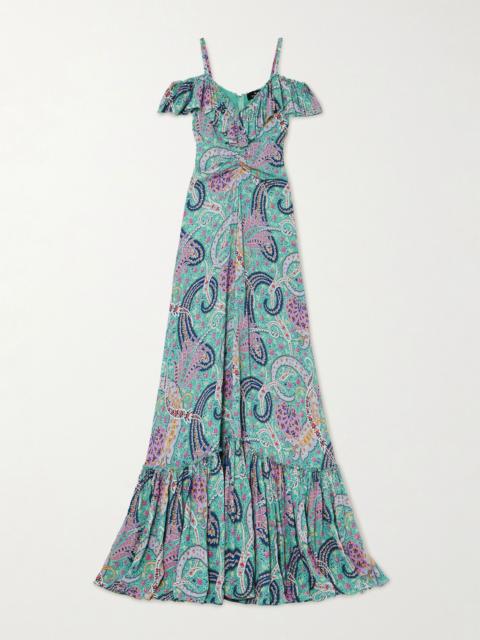 Etro Off-the-shoulder ruffled paisley-print georgette maxi dress Light blue