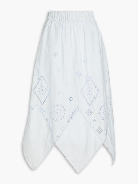 GANNI Asymmetric broderie anglaise cotton midi skirt