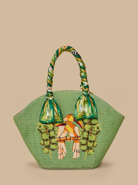 FARM RIO Green Coconut Toucan Raffia Shell Tote