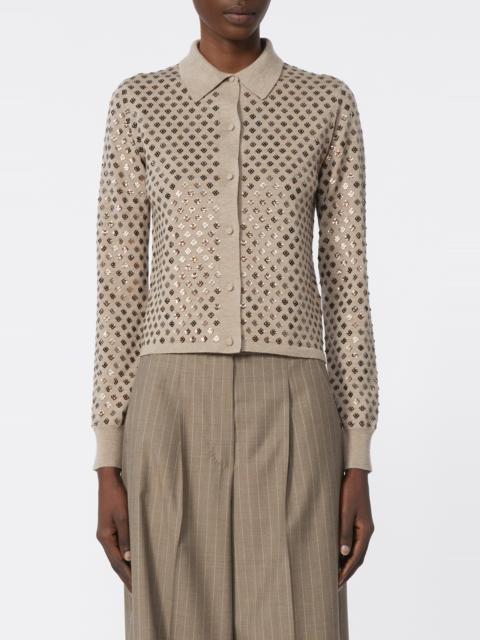 Max Mara Max Mara Ragno Sequin Embellished Virgin Wool Cardigan in Light Brown at Nordstrom