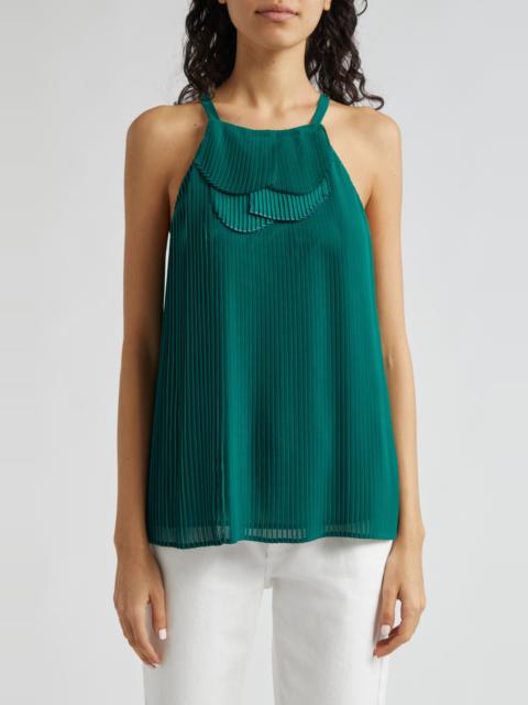 EMPORIO ARMANI Emporio Armani Pleated Ruffle Sleeveless Top in Solid Medium Green at Nordstrom