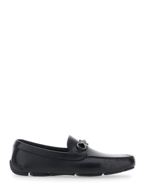 FERRAGAMO Ferragamo Men 'Sunsay' Black Loafers With Gancini Plaque On The Front In Leather For Men