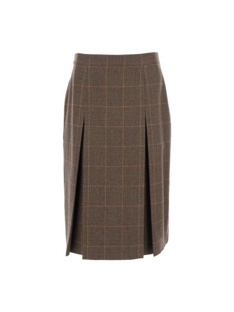 SAINT LAURENT Grey Midi Skirt With Side Concealed Zip Closure And All-over Check Motif In Wool And Cashmere Woman
