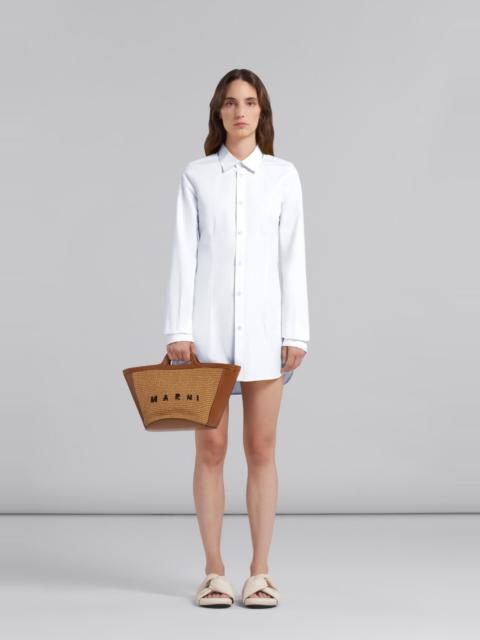 Marni Tropicalia Small Bag in brown leather and raffia-effect fabric