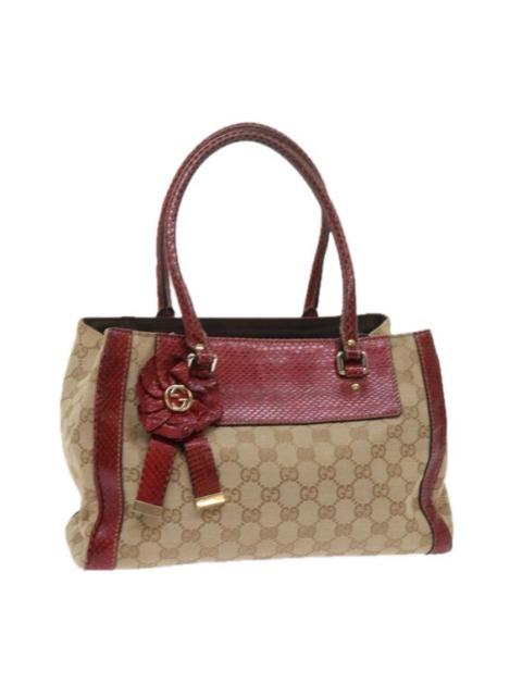 GUCCI GG Canvas Hand Bag Snake leather Beige Red