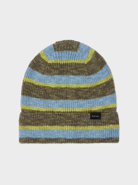 Paul Smith Green and Blue Stripe Linen-Cotton Beanie