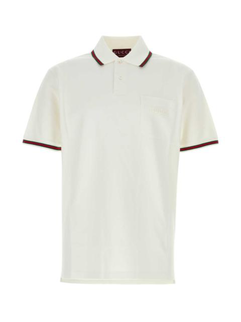 Gucci Men White Stretch Piquet Polo Shirt