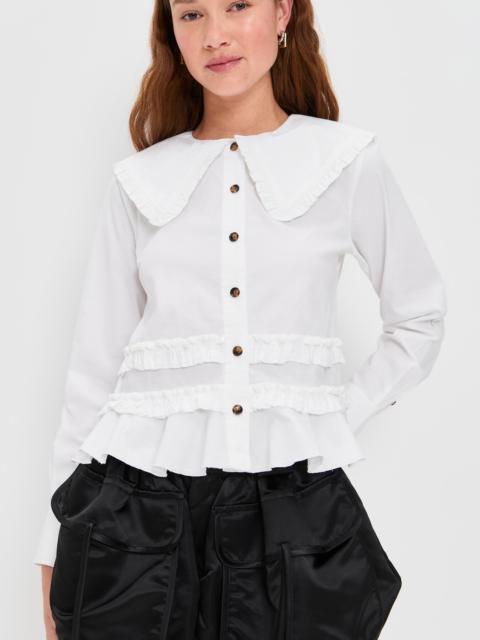 GANNI Stretch Cotton Shirt with Frills