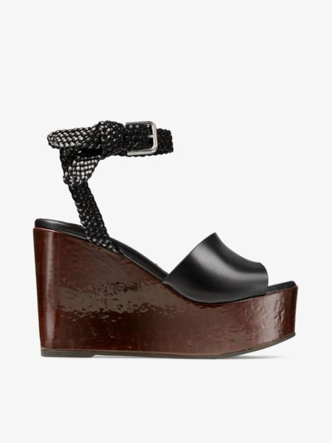 JIMMY CHOO Jori 100
Black Shiny Calf Leather and Shiny Cork Wedges