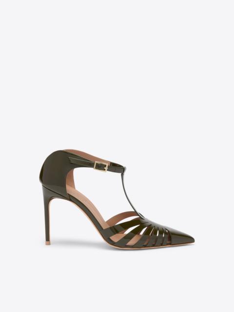 MALONE SOULIERS Jennifer 90 Dark Green Patent Heeled Mules